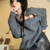 Knitted Off Shoulder Loose Sweater